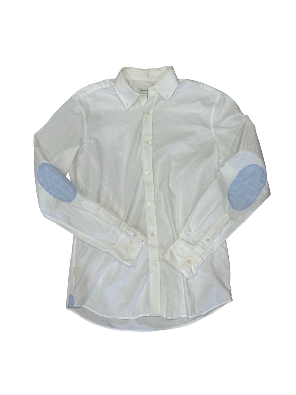 💭🫧 Massimo Dutti White Dress Shirt with Light Blue Elbow Patches NWOT 🫧💭